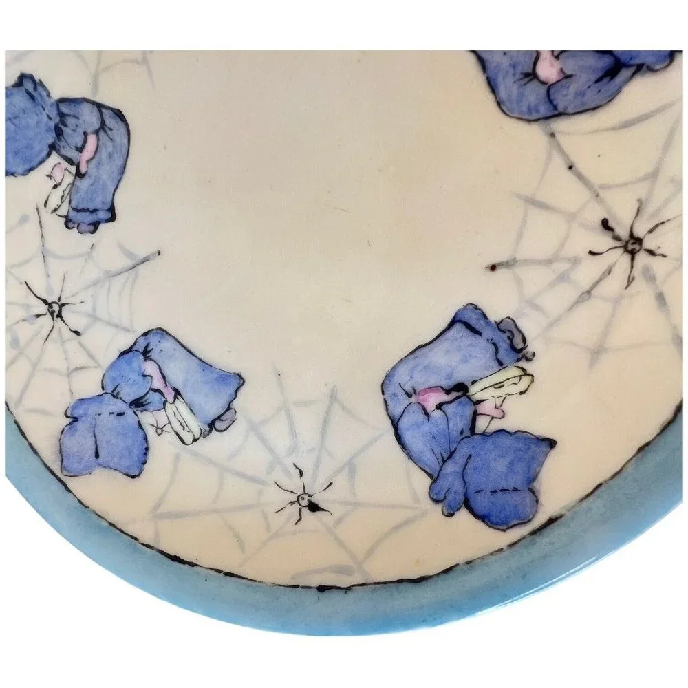 Vintage Little Miss‎ Muffet Childs Plate Nursery Rhyme Made Bavaria Blue White